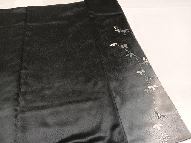 平和屋着物●訪問着 草花文 暈し染め 黒地 銀彩 正絹 逸品 AABJ6212ph
