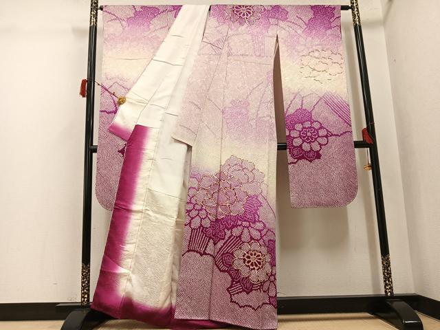 平和屋着物●豪華振袖 駒刺繍 絞り 花尽くし 正絹 逸品 AABJ6222ph