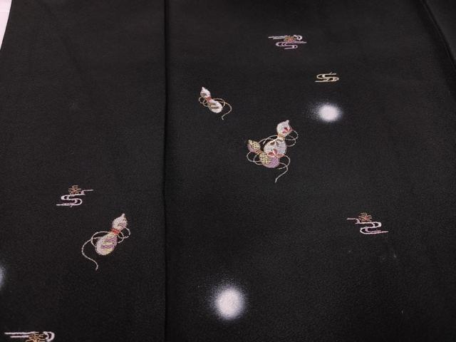 平和屋着物●訪問着 総刺繍 瓢箪 ほたる暈し 黒地 金糸 正絹 逸品 AABJ6227ph