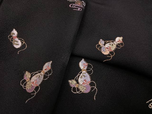 平和屋着物●訪問着 総刺繍 瓢箪 ほたる暈し 黒地 金糸 正絹 逸品 AABJ6227ph