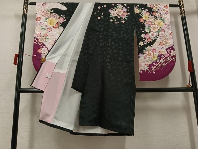 平和屋着物●小振袖 二尺袖 雪輪花文 金彩 洗える着物 AABJ6233ph