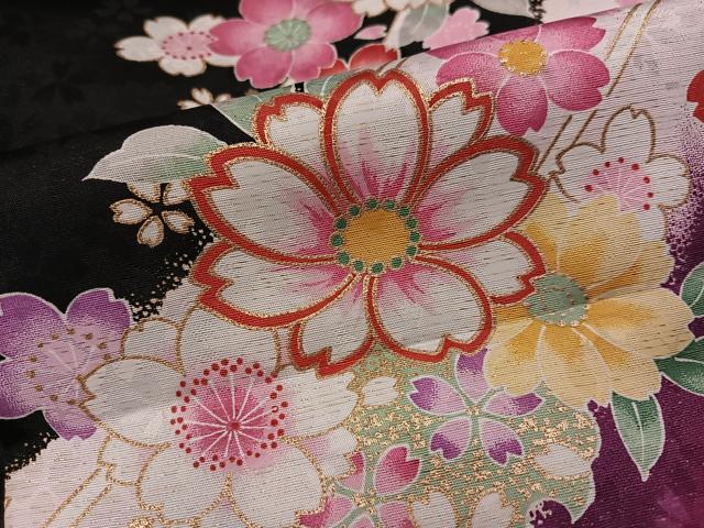平和屋着物●小振袖 二尺袖 雪輪花文 金彩 洗える着物 AABJ6233ph