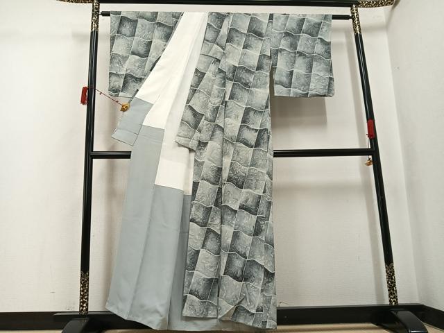 平和屋着物●染色作家 斉藤三才 小紋 瓦文 正絹 逸品 未使用 AABJ6239ph