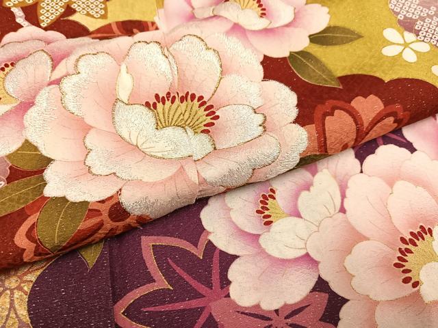平和屋着物●豪華振袖 刺繍 草花文 暈し染め 金銀彩 銀通し地 正絹 逸品 AABJ6240ph