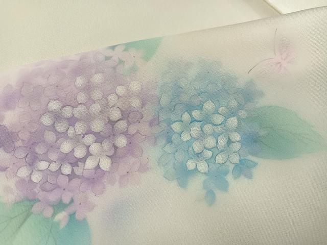 平和屋着物●訪問着 作家物 紫陽花 蝶 暈し染め 正絹 逸品 AABJ6243ph