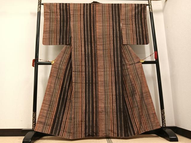 平和屋着物●上質な紬 絞り 間道 正絹 逸品 未使用 AABJ6244ph