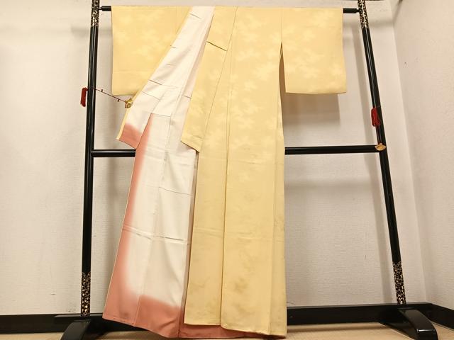 平和屋着物●上質な色無地 草花地紋 砥粉色 正絹 逸品 AABJ6245ph