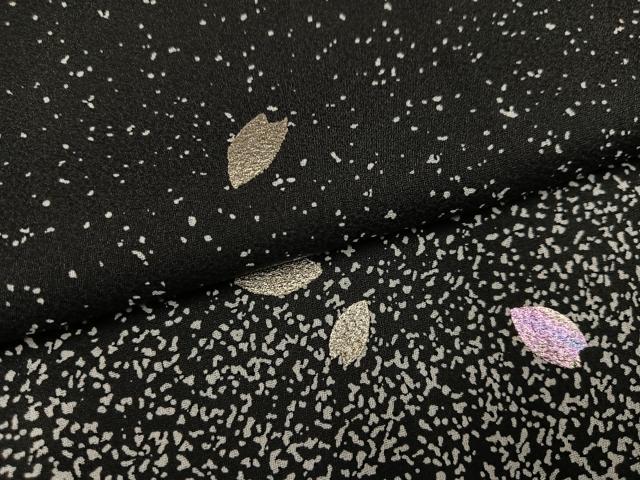 平和屋着物●訪問着 夜桜 たたき染め 黒地 銀彩 正絹 逸品 未使用 AABJ6246ph