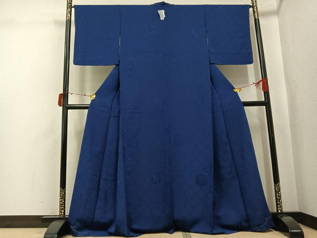 平和屋着物●上質な色無地 草花亀甲地紋 青褐色 正絹 逸品 未使用 AABJ6252ph