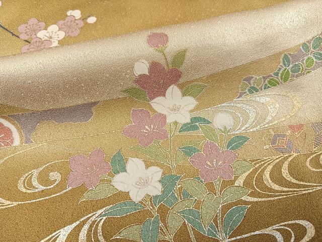 平和屋着物●訪問着 御所車草花文 暈し染め 金銀彩 さが美扱い 正絹 逸品 AABJ6254ph