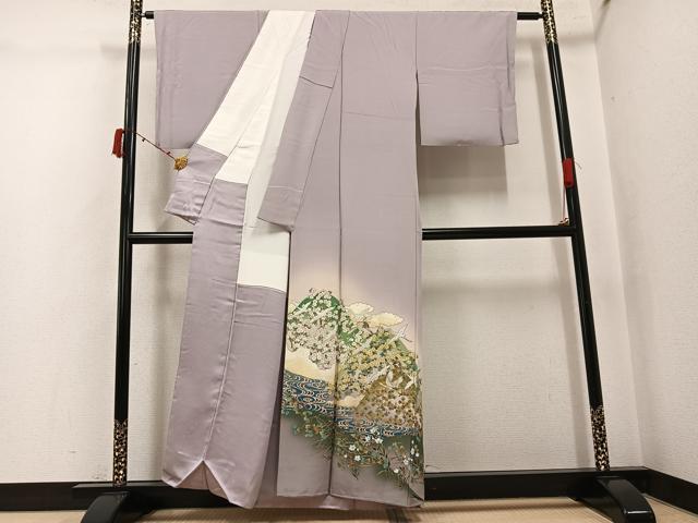 平和屋着物●螺鈿作家 甲斐泰造 色留袖 螺鈿 群れ鶴草花文 暈し染め 金彩 正絹 逸品 AABJ6258ph