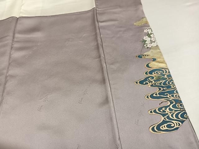 平和屋着物●螺鈿作家 甲斐泰造 色留袖 螺鈿 群れ鶴草花文 暈し染め 金彩 正絹 逸品 AABJ6258ph