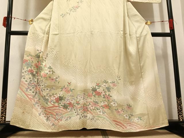 平和屋着物●訪問着 絞り 流水花文 暈し染め 金銀彩 正絹 逸品 AABJ6261ph