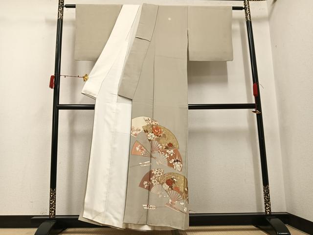 平和屋着物●豪華色留袖 駒刺繍 扇面花文 金彩 正絹 逸品 AABJ6262ph