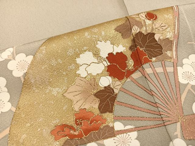 平和屋着物●豪華色留袖 駒刺繍 扇面花文 金彩 正絹 逸品 AABJ6262ph