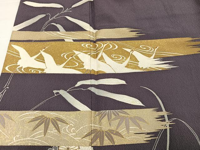 平和屋着物●訪問着 駒刺繍 群れ鶴草花文 金彩 正絹 逸品 AABJ6265ph
