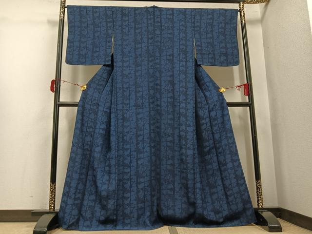 平和屋着物●上質な小紋 本藍 型染め 笹梅鶴文 正絹 逸品 AABJ6268ph