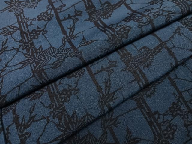 平和屋着物●上質な小紋 本藍 型染め 笹梅鶴文 正絹 逸品 AABJ6268ph