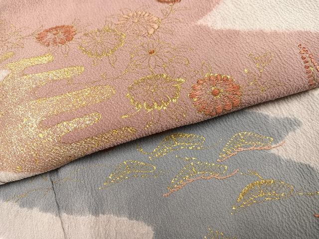 平和屋着物●訪問着 絞り 刺繍 草花文 金彩 正絹 逸品 AABJ6271ph