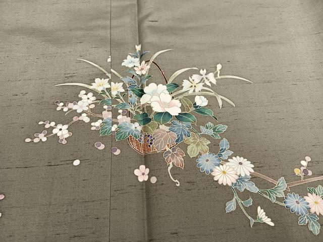 平和屋着物●訪問着 友禅 作家物 紬地 草花文 暈し染め 正絹 逸品 AABJ6291ph
