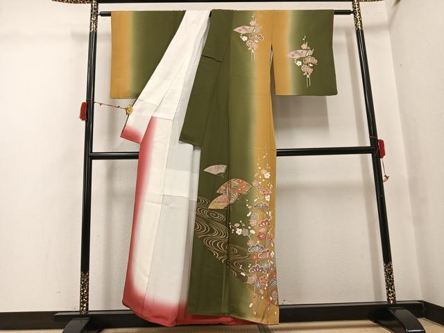 平和屋着物●訪問着 草花文 暈し染め 金彩 正絹 逸品 AABJ6292ph