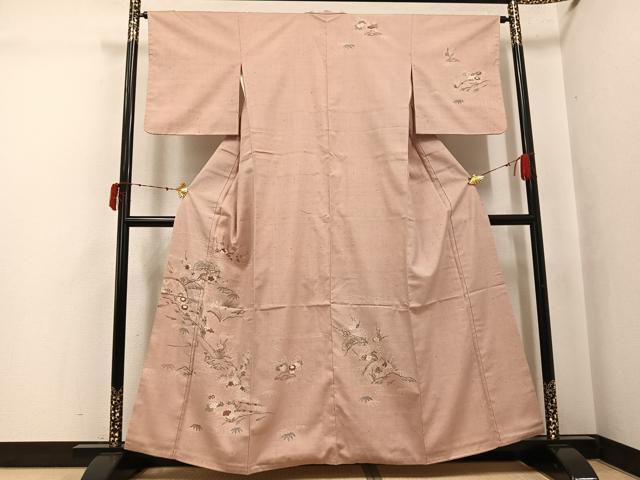 平和屋着物●訪問着 紬地 草花文 正絹 逸品 AABJ6293ph