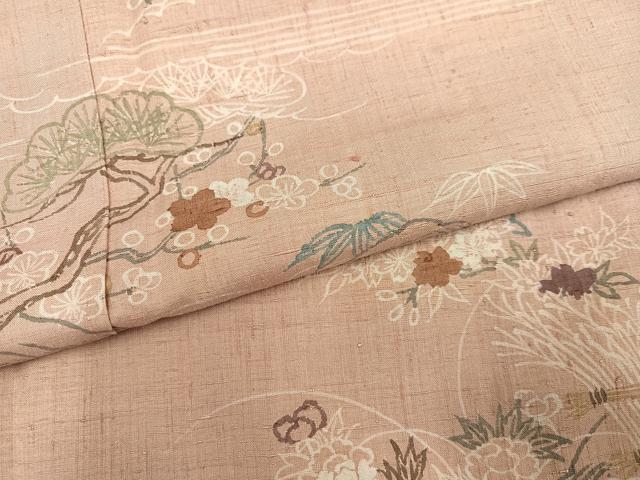 平和屋着物●訪問着 紬地 草花文 正絹 逸品 AABJ6293ph