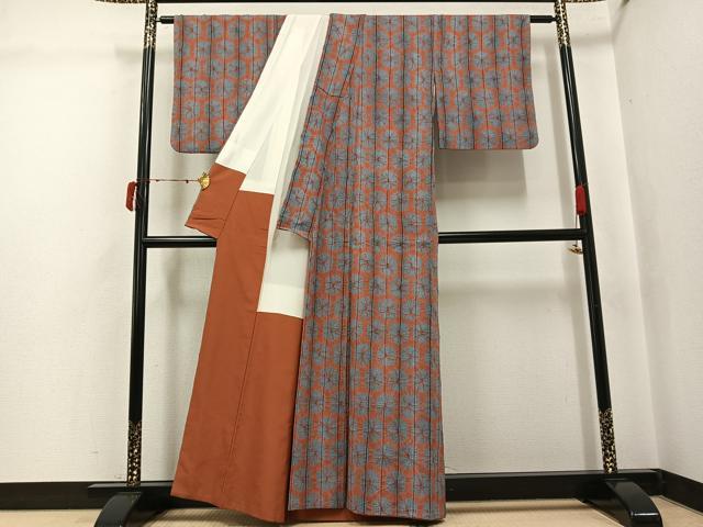 平和屋着物●上質な紬 雲絞り 亀甲 正絹 逸品 AABJ6300ph