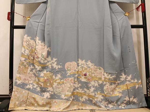 平和屋着物●京の名門 じゅらく謹製 帝王紫(古代帝王紫) 訪問着 駒刺繍 草花文 金彩 正絹 逸品 AABJ6303ph