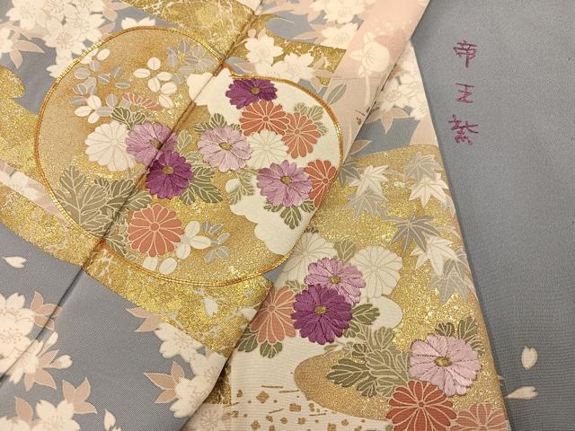 平和屋着物●京の名門 じゅらく謹製 帝王紫(古代帝王紫) 訪問着 駒刺繍 草花文 金彩 正絹 逸品 AABJ6303ph