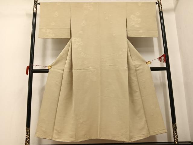 平和屋着物●上質な色無地 草花地紋 白橡色 正絹 逸品 AABJ6305ph