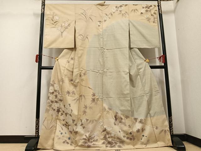 平和屋着物●本場大島紬 訪問着 手描き カタス7マルキ 草花文 正絹 逸品 AABJ6306ph