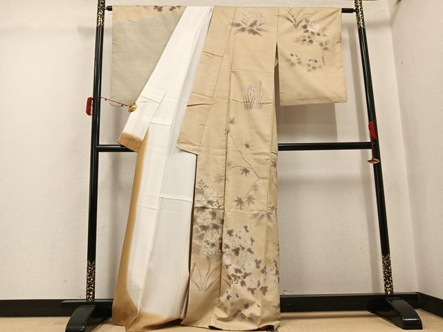 平和屋着物●本場大島紬 訪問着 手描き カタス7マルキ 草花文 正絹 逸品 AABJ6306ph