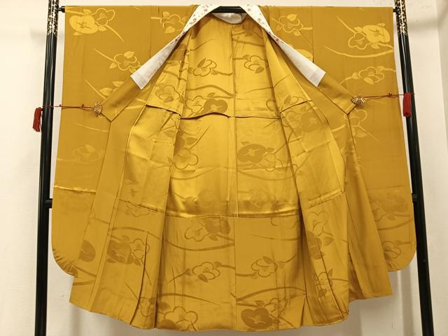平和屋着物●振袖用長襦袢 椿地紋 山吹茶色 半衿刺繍 正絹 逸品 AABJ6308ph