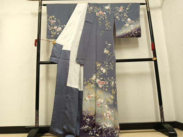 平和屋着物●訪問着 友禅 枝花文 暈し染め 金彩 正絹 逸品 AABJ6314ph