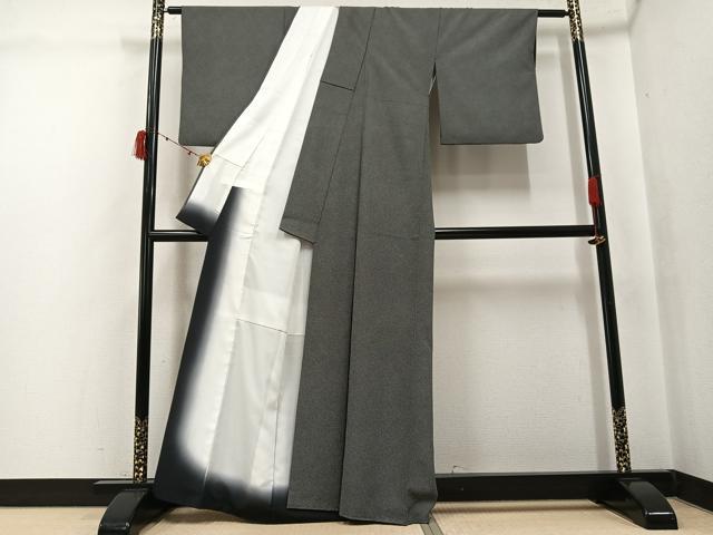 平和屋着物●江戸小紋 鮫小紋柄 黒地 洗える着物 AABJ6316ph