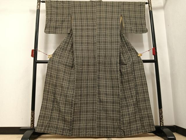 平和屋着物●小紋 格子 綿麻 AABJ6324ph