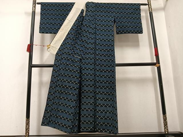 平和屋着物●久留米絣 単衣 横段文 綿 逸品 AABJ6325ph