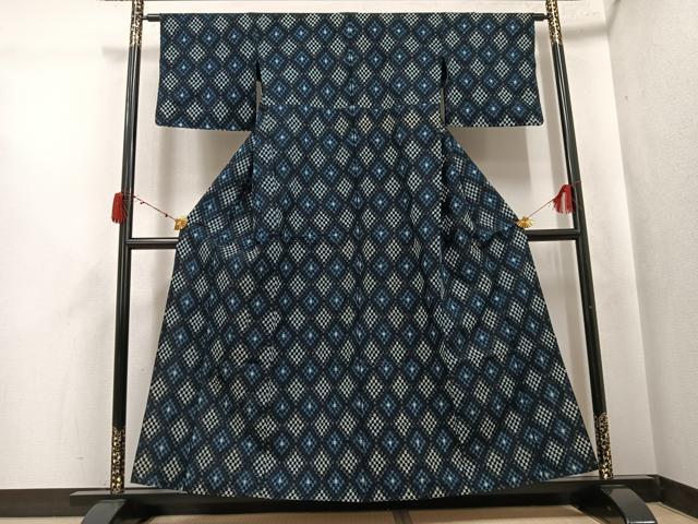 平和屋着物●久留米絣 単衣 菱文 綿 逸品 AABJ6326ph