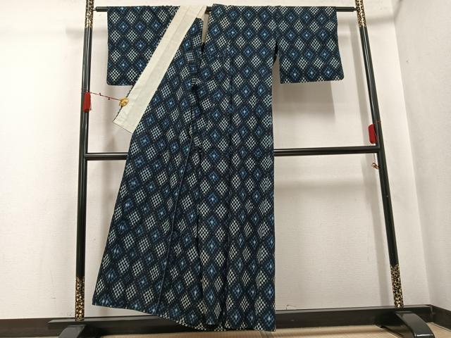 平和屋着物●久留米絣 単衣 菱文 綿 逸品 AABJ6326ph