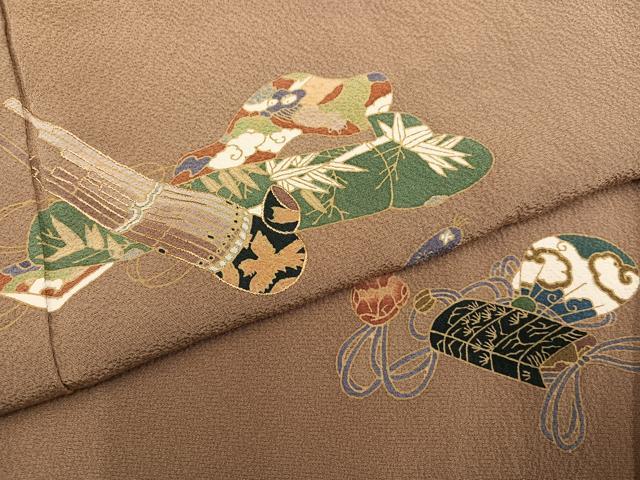 平和屋着物●訪問着 作家物 刺繍 楽器吉祥文 正絹 逸品 AABJ6334ph