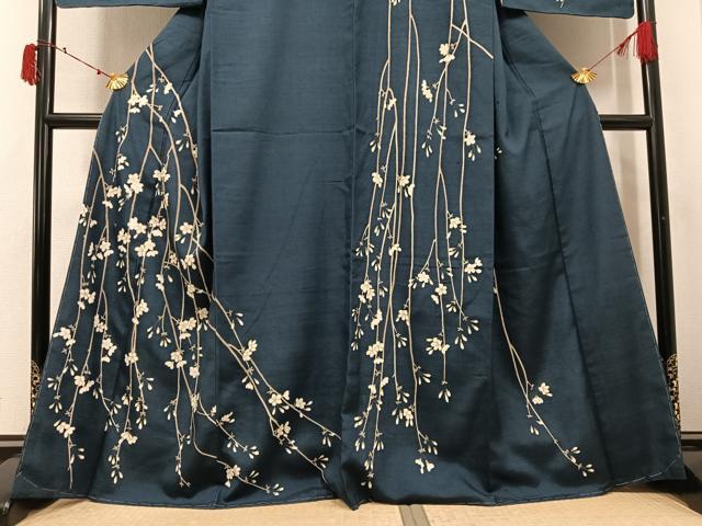 平和屋着物●訪問着 紬地 枝垂れ桜文 金彩 鈴乃屋扱い 正絹 逸品 未使用 AABJ6336ph
