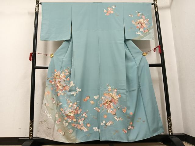 平和屋着物●訪問着 檜扇花文 暈し染め 金彩 正絹 逸品 未使用 AABJ6337ph