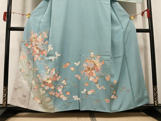 平和屋着物●訪問着 檜扇花文 暈し染め 金彩 正絹 逸品 未使用 AABJ6337ph
