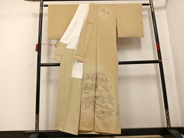平和屋着物●中国三大刺繍 スワトウ刺繍 汕頭刺繍 訪問着 総刺繍 人物風景草花文 暈し染め 金糸 正絹 逸品 AABJ6355ph