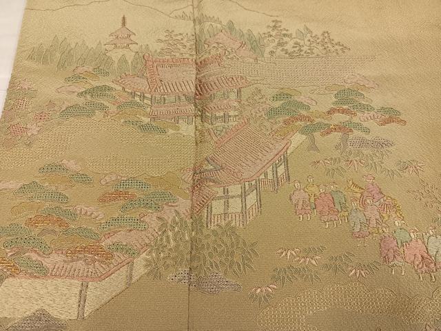 平和屋着物●中国三大刺繍 スワトウ刺繍 汕頭刺繍 訪問着 総刺繍 人物風景草花文 暈し染め 金糸 正絹 逸品 AABJ6355ph