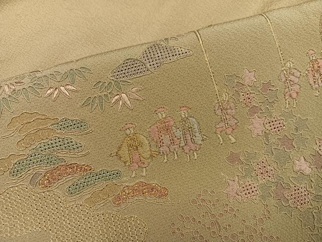 平和屋着物●中国三大刺繍 スワトウ刺繍 汕頭刺繍 訪問着 総刺繍 人物風景草花文 暈し染め 金糸 正絹 逸品 AABJ6355ph
