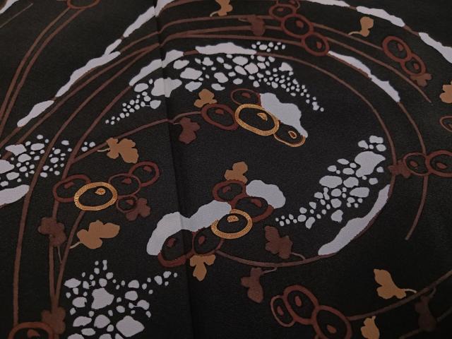 平和屋着物●訪問着 駒刺繍 菊 黒地 ロング丈 正絹 逸品 AABJ6358ph