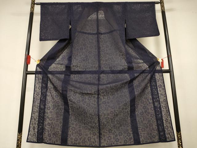 平和屋着物*夏物 色無地 幾何学花紋紗 黒紅色 正絹 逸品 AABJ6363jd