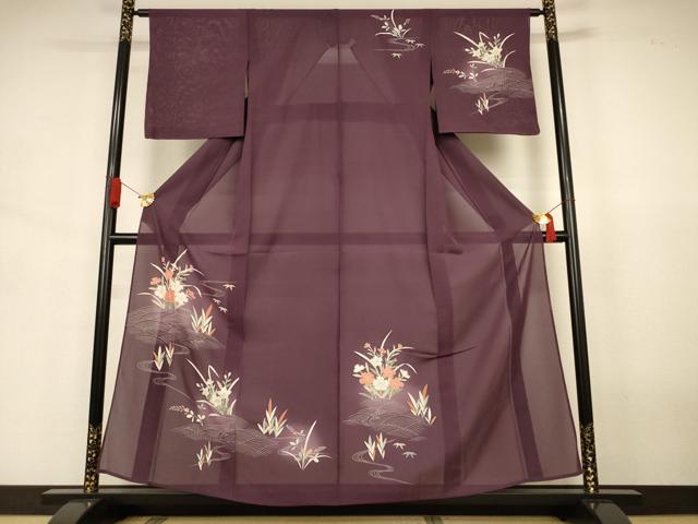 平和屋着物*夏物 訪問着 絽 立波草花文 暈し染め 正絹 逸品 AABJ6366jd
